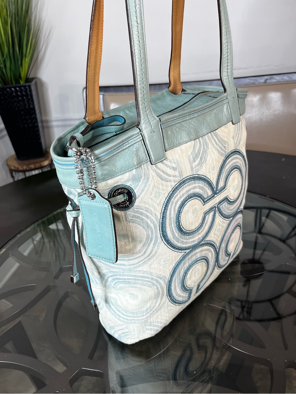 Coach Audrey Signature Op Art Swirl Canvas / Leather Tote Bag - Picture 2 of 8